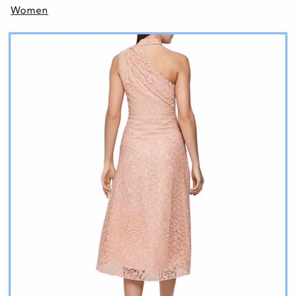 REISS ASYMMETRICAL LACE MIDI DRESS IN BLUSH SIZE 6 - Picture 3 of 16